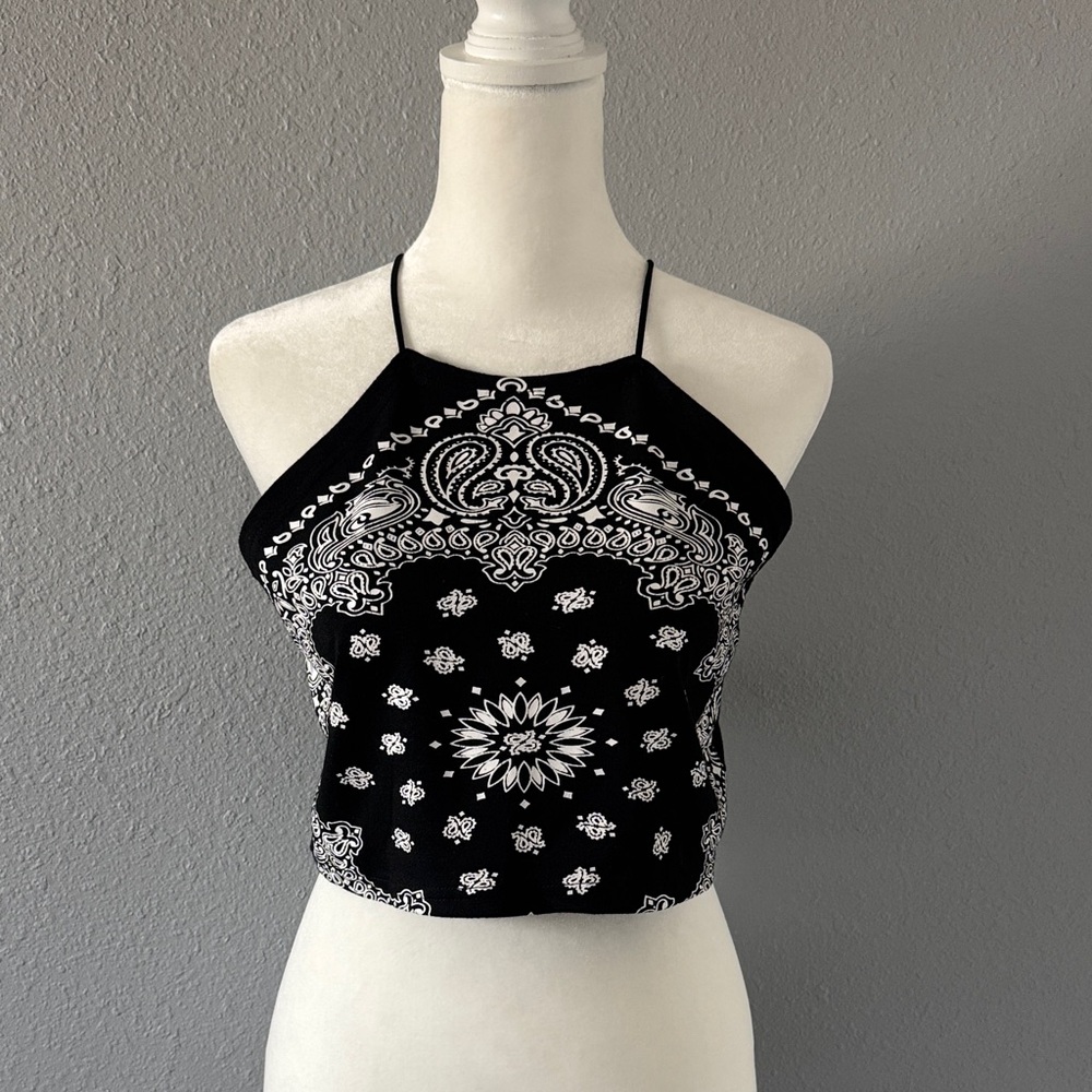 Black Bandana Print Halter Camisole Top